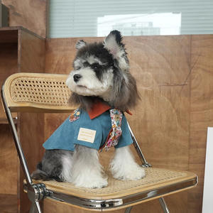 Camisa de Pana con Estampado de Perro de Dibujos Animados y Corbata, Estilo Retro de Hong Kong, Cuello Camisero, Diseño Simple para Halloween/Navidad para Perros Pequeños - Product Image 2