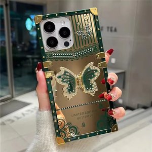 Custodia per <span class=keywords><strong>cellulare</strong></span> antiurto in TPU e PC con <span class=keywords><strong>specchio</strong></span> galvanizzato, supporto a forma di fiore e farfalla, per iPhone 16 - Product Image 3