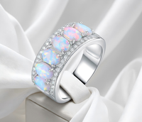Bague de mariage en argent sterling 925 avec opale bleue de forme ovale, opale de feu bleue, vente chaude