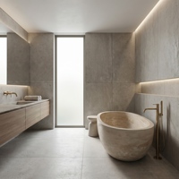 Baignoires ovales modernes sur mesure de luxe, en travertin blanc crème/beige exclusif, autoportantes, pour salle de bain, villa, hôtel, maison