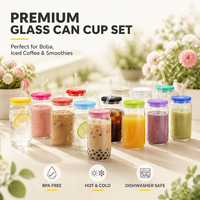 Gobelet réutilisable en verre borosilicate de 16 oz, 12 couleurs vibrantes, gobelet à café écologique avec paille pour boissons froides et chaudes