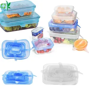 Oksilicone tampas esticáveis, transparente, 6 peças, filme de silicone, multi-tamanho, recipiente de armazenamento, tigela, jarras, copos, forno, tampas