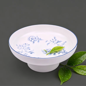 Bandeja con Base <span class=keywords><strong>de</strong></span> <span class=keywords><strong>Melamina</strong></span> Personalizada OEM/ODM, Elegante Diseño Floral Azul, Ideal para Aperitivos y Postres - Product Image 1
