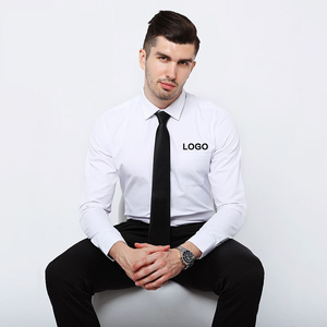 Camicia da <span class=keywords><strong>Uomo</strong></span> Antirughe a Maniche Lunghe con Logo Ricamato Personalizzato, Vestibilità <span class=keywords><strong>Slim</strong></span>, Formale e Casual, Bianca e Nera - Product Image 2