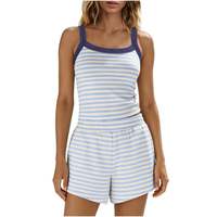 Ensemble de pyjama rayé pour femme avec logo personnalisé, vente en gros, haut à bretelles et short, ensemble deux pièces, vêtements de détente pour femme
