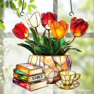 Atrapasueños de Cristal con Diseño de Tulipanes, Libros y Té, Estilo Tradicional, Decoración para el Hogar - Product Image 2