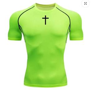 Camicia da uomo a maniche corte con stampa, aderente, traspirante, assorbe il sudore, adatta per sport, fitness, ciclismo - Product Image 1