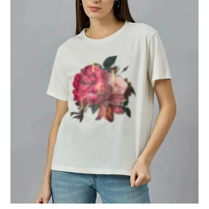 เสื้อยืดผ้าฝ้ายพรีเมี่ยมสำหรับผู้หญิง พิมพ์ลายโลโก้ แขนสั้น คอกลม ทรงปกติ ระบายอากาศได้ดี สวมใส่สบาย เหมาะสำหรับฤดูร้อน แฟชั่นลำลอง - Product Image 3