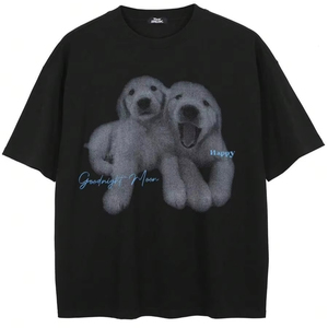 Camiseta negra con un divertido estampado de animales (perro), personalizable, ideal para el verano y apta tanto para hombres como para mujeres.F10 - Product Image 1