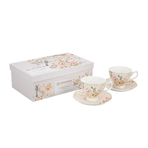 Juego <span class=keywords><strong>de</strong></span> 2 Tazas <span class=keywords><strong>de</strong></span> Café y Té <span class=keywords><strong>de</strong></span> Porcelana <span class=keywords><strong>de</strong></span> 200 ml con Borde Dorado Floral, Caja Colorida para Regalo, Fábrica Chaozhou - Product Image 3