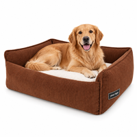 Coussin rectangulaire pour chien Yangyangpet en velours côtelé marron et crème avec coussin en peluche
