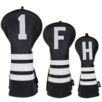 Housse de tête de club de golf personnalisée en cuir PU, pour driver, fairway wood et hybride, motif rayé noir et blanc, ensemble de housses de clubs de golf OEM ODM