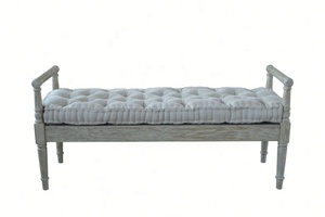 HL100 francés antiguo clásico Albert tallado Banco tela reposabrazos sofá otomano madera maciza Lino copetudo tapizado <span class=keywords><strong>cama</strong></span> extremo taburete - Product Image 2