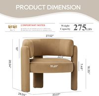 Fauteuils d'appoint modernes en velours, lot de 2, fauteuils baril avec accoudoirs latéraux, 3 pieds, rembourrés en éponge, pour salon, chambre, lecture, kaki