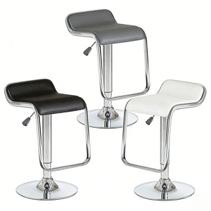 Tabouret de bar réglable en hauteur en PU, <span class=keywords><strong>chaise</strong></span> de bar pivotante profilée en forme de S avec base chromée et repose-pieds - Product Image 3