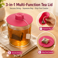 Couvercle de tasse en silicone de qualité alimentaire OEM personnalisé de 10,5 cm, couvercle universel pour tasse avec porte-sachet de thé et presse-sachet, bouchon réutilisable pour tasses à thé en céramique