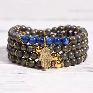 Fashion lucu Mini 6mm kalung manik-manik batu alam pirit kalung gelang bungkus panjang 26 inci dengan liontin <span class=keywords><strong>Hamsa</strong></span> - Product Image 1