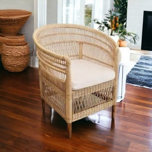 Elegante Silla Moderna de Mimbre de Bambú Hecha a Mano con Reposabrazos, Multifuncional para Interiores y Exteriores, para Dormitorio, Parque, Villa, Decoración del Hogar - Product Image 1