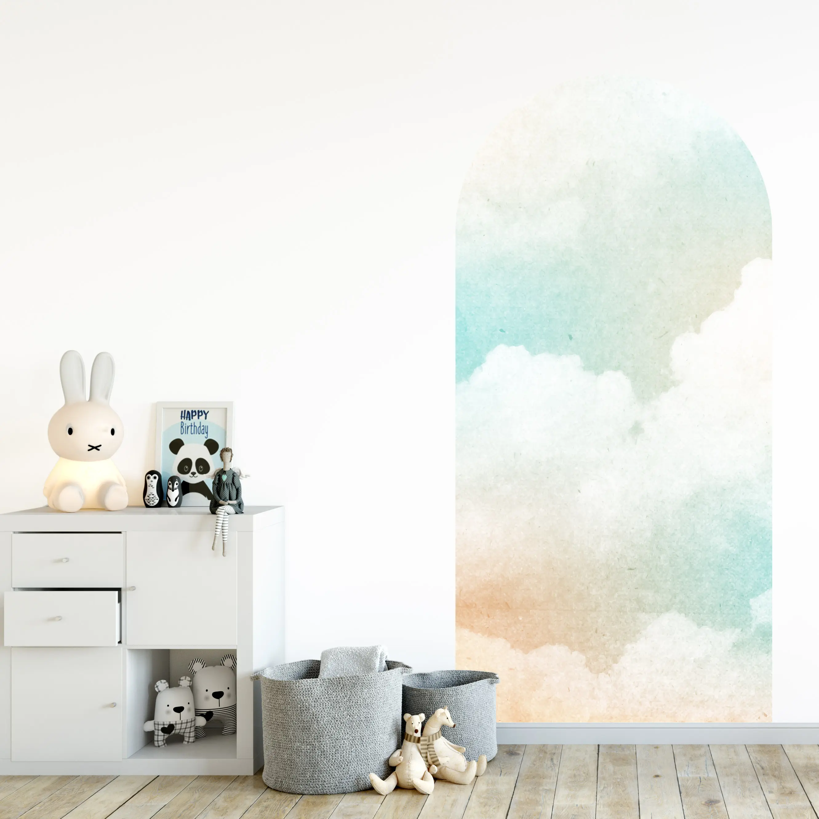 Watercolor Sky Arch Decal Large Arch Headboard Wall Decal Watercolor Clouds Sky Pastel Colors