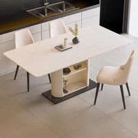 Table à manger ronde extensible moderne en pierre frittée avec base en bois, pliable, pour la maison et l'hôtel