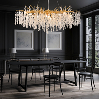 Lustre PM moderne de luxe en aluminium doré avec branches et cristaux K9, suspension ovale motif grappe pour restaurant, lampe de plafond suspendue