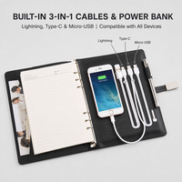 Carnet de notes A5 rechargeable en cuir avec chargeur sans fil, batterie externe intégrée, 100 feuilles, lecteur USB et verrouillage – Modèle OEM