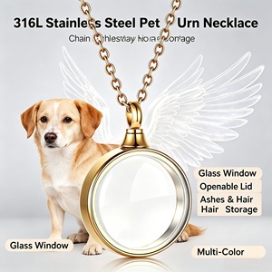 Kalung Peternakan Hewan Peliharaan dari Baja Anti Karat 316L, Liontin Kaca Transparan untuk Menyimpan Abu, Peringatan Kenangan untuk Anjing dan Kucing - Product Image 1