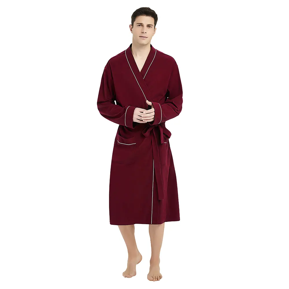 MQF 100% Cotton Knit Bathrobe with pocket for men soft Lightweight durable