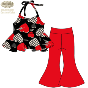 Set 2 Pezzi per <span class=keywords><strong>Bambina</strong></span> di Tendenza: Gilet con Lacci e <span class=keywords><strong>Pantaloni</strong></span> a Zampa a Vita Alta, Stampa Personalizzata o Tinta Unita - Product Image 1