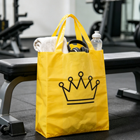 Sac de courses en plastique jaune imprimé couronne noire, jetable, imperméable, pour épicerie, emballage en gros