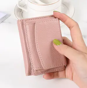 Dompet kartu kredit kulit PU mode baru dompet pendek dan dompet wanita klip uang ukuran kompak dompet koin kecil