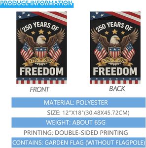 Bandera Patriótica de Jardín del 250 Aniversario de la Bandera Estadounidense 1776-2026-'250 Años de Libertad' con Águila Calva y Estrellas, de Poliéster de Doble Cara - Product Image 3