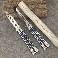 Couteau pliant d'entraînement Balisong non affûté, lame en acier inoxydable, couteau de poche EDC léger et portable, finition lisse
