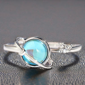Nuevo diseño para mujer, <span class=keywords><strong>anillo</strong></span> <span class=keywords><strong>giratorio</strong></span> de luna y estrella de cristal azul, cobre antiestrés, alivia la ansiedad, compromisos de boda, anillos de piedras preciosas - Product Image 2