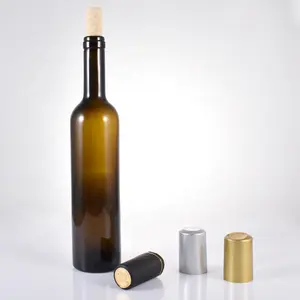 装飾用平底500mlボルドー赤ワインガラス瓶木製蓋付き自家製ワイン