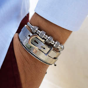 Ensemble de 4 Bracelets de luxe pour hommes, breloques en <span class=keywords><strong>macramé</strong></span>, en acier inoxydable, numérique romain, <span class=keywords><strong>manchette</strong></span>, boucle - Product Image 3