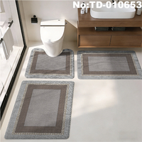 Ensemble de 3 tapis de salle de bain imperméables en gros avec découpe en U pour toilettes, motifs géométriques abstraits en marbre, personnalisable OEM