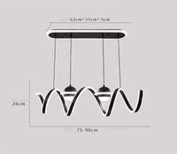 Suspension rectangulaire moderne pour plafond bas, design vague, LED minimaliste, pour restaurant, cuisine, salle à manger, avec commande tactile centrale