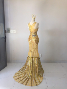 Vestido de noche de seda sin mangas estilo sirena con pedrería de alta gama, vestido formal de lujo para mujer - Product Image 3