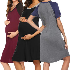 Vêtements de nuit de maternité à manches courtes et col rond, confortables et élastiques pour femmes enceintes, pour l'allaitement - Product Image 1