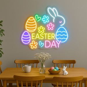 Novelty Happy Neon Signs Easter Bunny Ears and <b>Eggs</b> Decorations Gifts for Wall Decor - Product Image 3