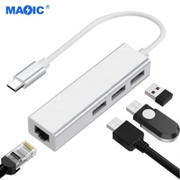 Hub Multiport 4-in-1 USB 3.0 Aluminium Alloy 1000Mbps Tipe-C ke Adaptor Ethernet Gigabit RJ45 untuk Laptop