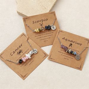 Braccialetto con ciondolo <span class=keywords><strong>zodiacale</strong></span> in pietra naturale e chip di pietra portafortuna in acciaio inossidabile, con biglietto regalo, all'ingrosso - Product Image 4