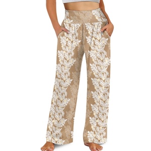 Meilleure vente personnalisé Hawaii artiste noir Ulu Palaka <span class=keywords><strong>imprime</strong></span> à la mode lâche Polyester femmes <span class=keywords><strong>pantalon</strong></span> à jambes larges impression sur demande - Product Image 3