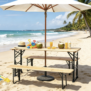 Trending Heavy Duty Fir Wood Top <strong>Folding</strong> Picnic <strong>Table</strong> <strong>Adjustable</strong> <strong>Heights</strong> Metal Frame Patio Dining <strong>Table</strong> for Camping - Product Image 3