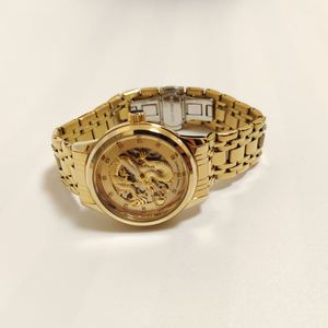 Montres-bracelets automatiques mécaniques pour hommes en acier inoxydable doré, personnalisées et sur mesure, avec motif dragon - Product Image 1