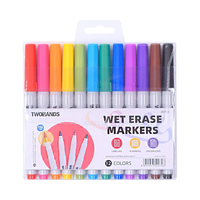 TWOHANDS 12 Pcs Pointe Fine Effaçable à l'Eau Marqueur Tableau Blanc Peinture Couleur Marqueur Stylo Set 0.7 MM Wet Erase Marker Vente en Gros