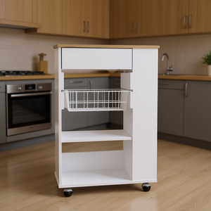 Carrello da cucina Sonex bianco rovere chiaro con 1 cassetto e 2 ripiani, unità di stoccaggio portatile per cucina - Product Image 2