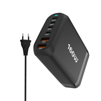 Chargeur de bureau Mindpure 160W GaN 5 ports USB C, station de charge rapide PD 3.0 QC 4.0 pour ordinateur portable, smartphone, tablette