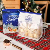 Sacs personnalisés imprimés pour biscuits et bonbons, avec fenêtre transparente, fond carré, en papier, pour nougats croustillants en forme de flocon de neige, Joyeux Noël